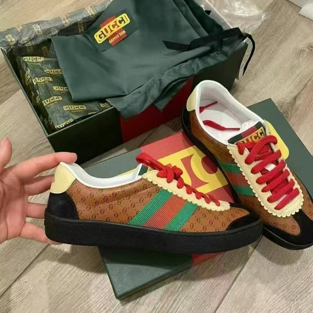 NIB Authentic Gucci x Dapper Dan Web G74 GG Monogram Leather Sneaker